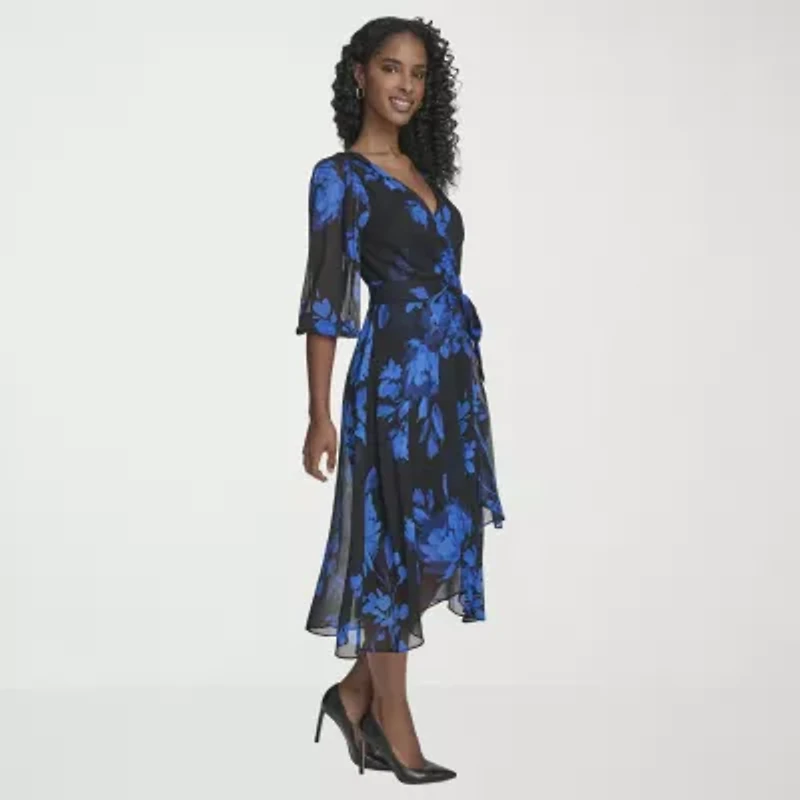 Marc New York Womens 3/4 Sleeve Midi Fit + Flare Dress