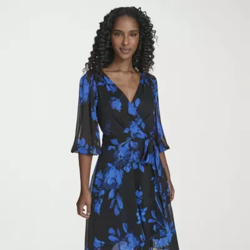 Marc New York Womens 3/4 Sleeve Midi Fit + Flare Dress