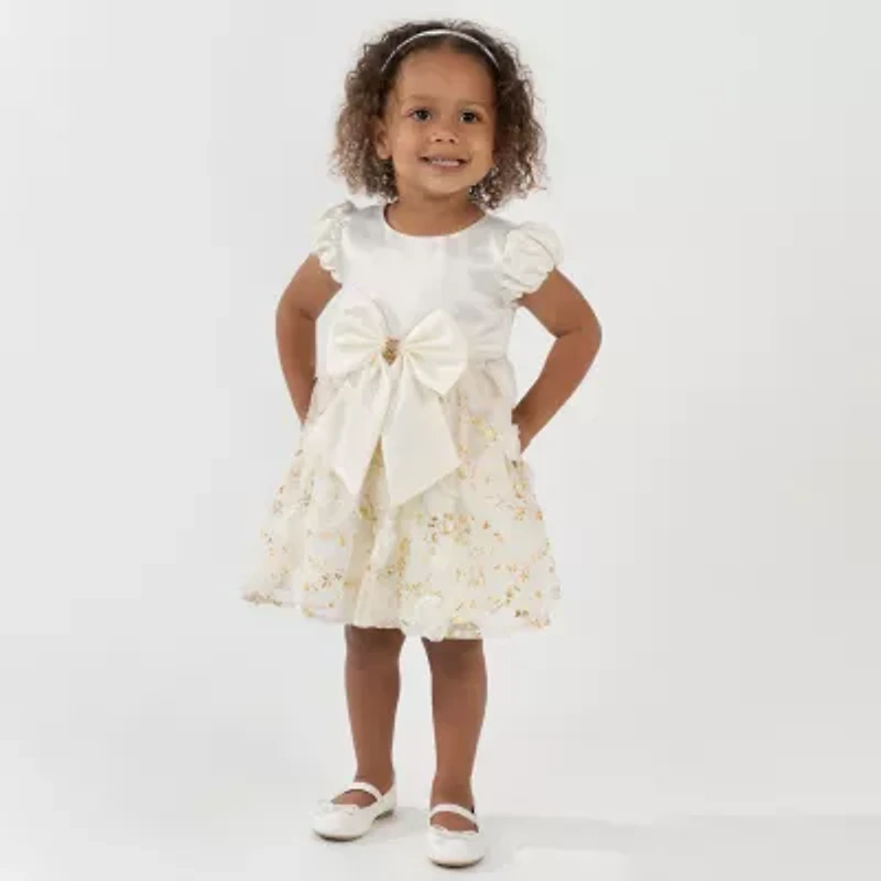 Rare Editions Baby Girls Short Sleeve Satin A-Line Dress