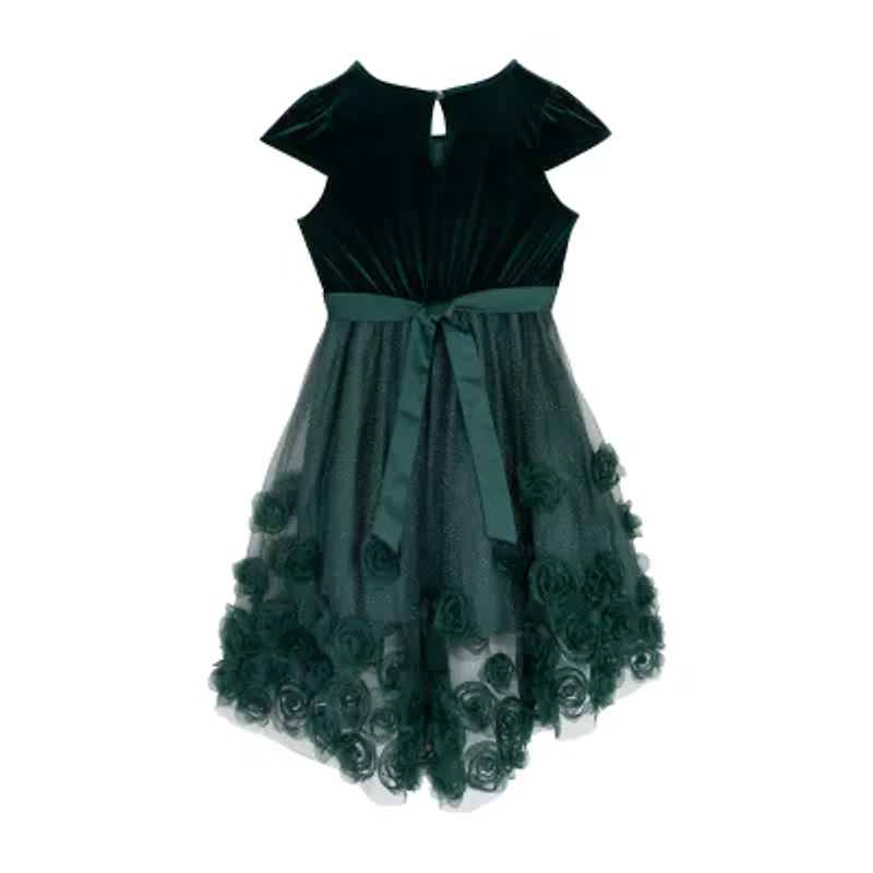 Rare Editions Little & Big Kid Girls Embellished Short Sleeve Cap Fit + Flare Dress