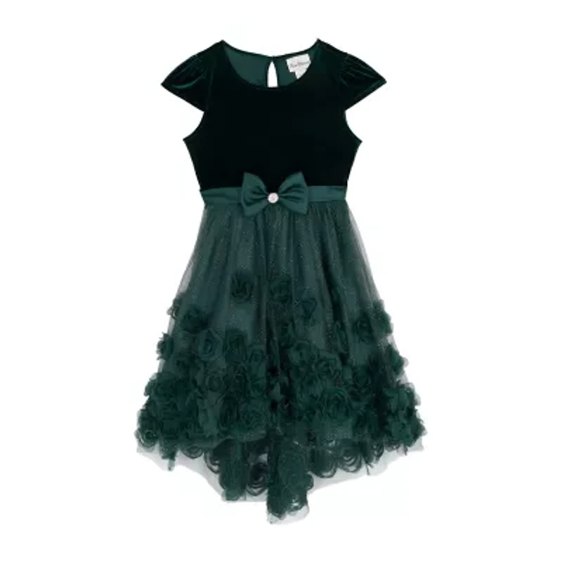 Rare Editions Little & Big Kid Girls Embellished Short Sleeve Cap Fit + Flare Dress