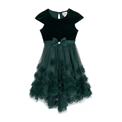 Rare Editions Little & Big Kid Girls Embellished Short Sleeve Cap Fit + Flare Dress