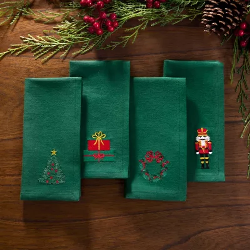 Elrene Home Fashions Holiday Embroidered 4-pc. Napkins