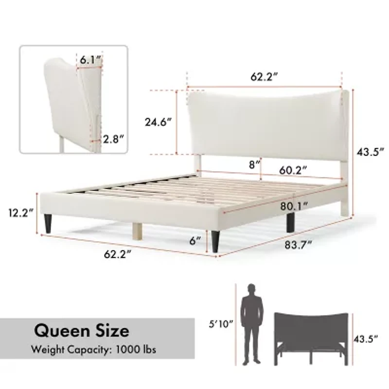 Lumi Wingback Upholstered Queen Bed