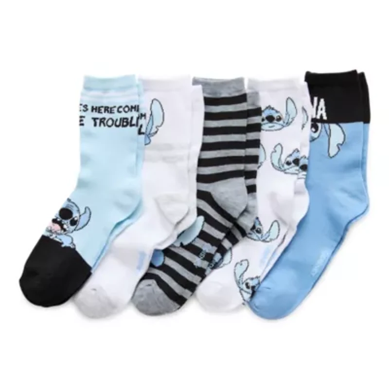 Womens 5 Pair Lilo & Stitch Crew Socks