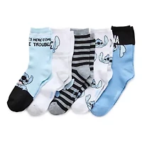 Womens 5 Pair Lilo & Stitch Crew Socks