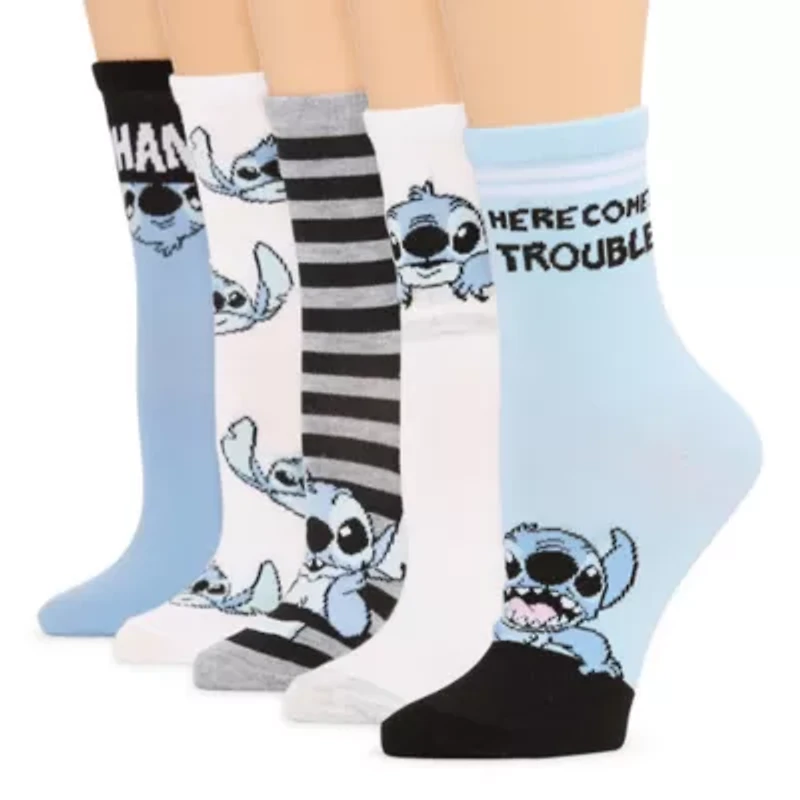 Womens 5 Pair Lilo & Stitch Crew Socks