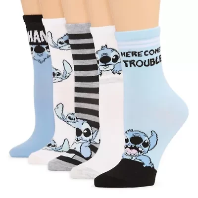 Womens 5 Pair Lilo & Stitch Crew Socks