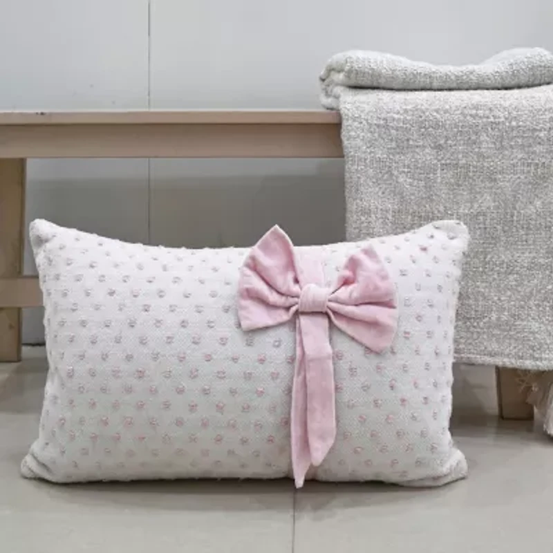 Vibhsa Vibhsa Handwoven Decorative Pillow With Bows And Frills, 14" X 24" Rectangular Throw Pillow