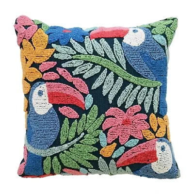 Vibhsa Vibhsa Novelty Hooked Decorative Pillow With Birds And Floral Design, 20"X20" Square Throw Pillow