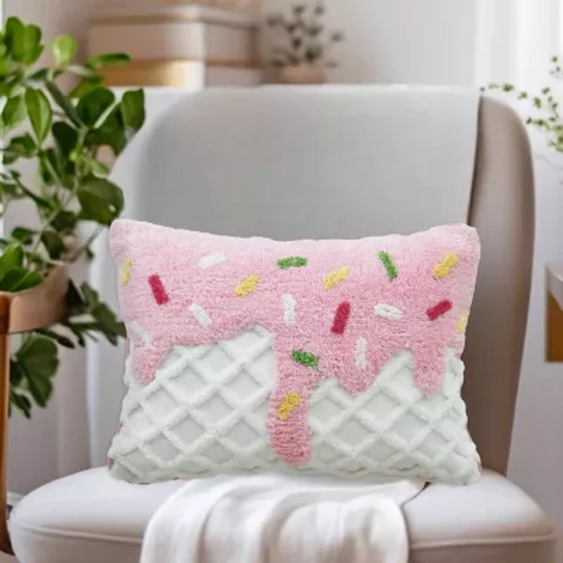 Vibhsa Vibhsa Novelty Tufted Decorative Pillow With Ice Cream Design, 14"X20" Rectangular Throw Pillow