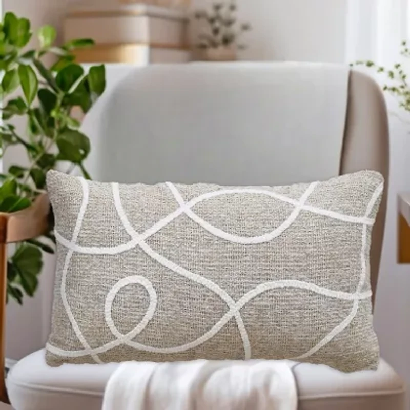 Vibhsa Vibhsa Linden Street Handwoven & Machine Embroidered Decorative Pillow, 14" X 24" Rectangular Throw Pillow