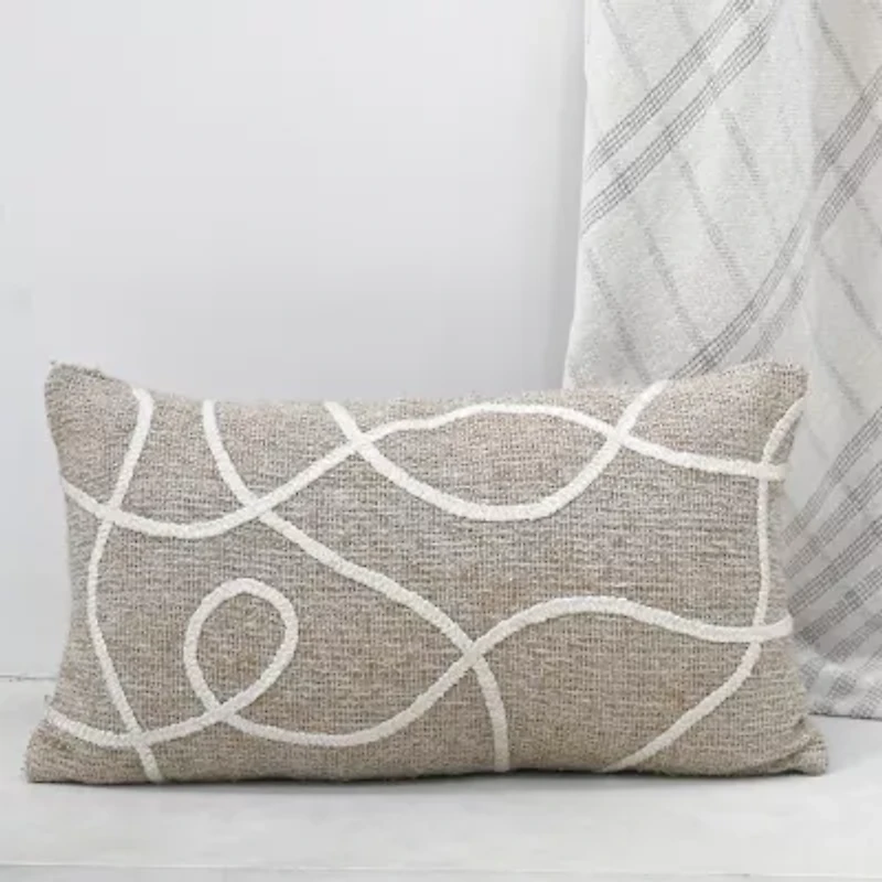 Vibhsa Vibhsa Linden Street Handwoven & Machine Embroidered Decorative Pillow, 14" X 24" Rectangular Throw Pillow