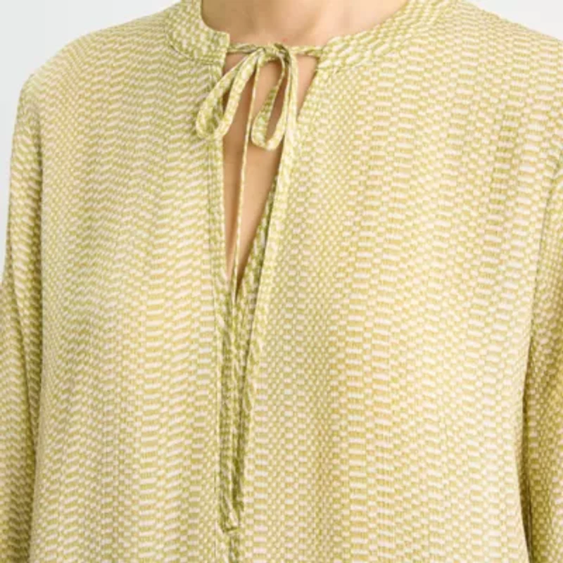 Worthington Womens Split Tie Neck Long Sleeve Blouse