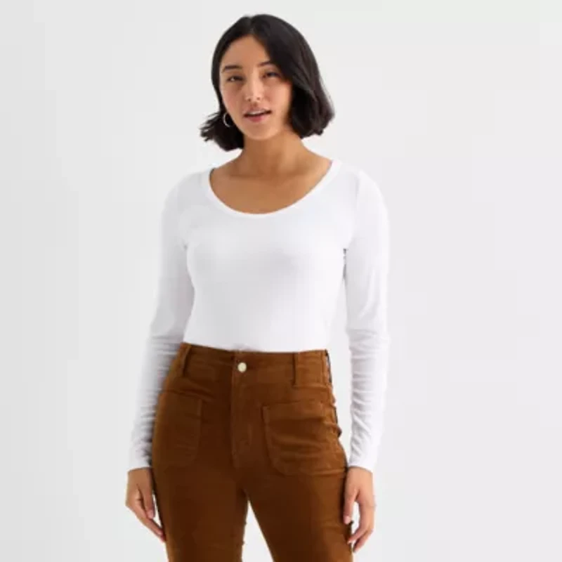 a.n.a Womens Round Neck Long Sleeve T-Shirt