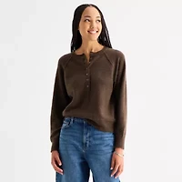 a.n.a Womens Henley Neck Long Sleeve Pullover Sweater
