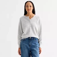 a.n.a Womens Henley Neck Long Sleeve Pullover Sweater