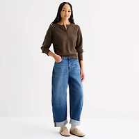 a.n.a Womens Henley Neck Long Sleeve Pullover Sweater