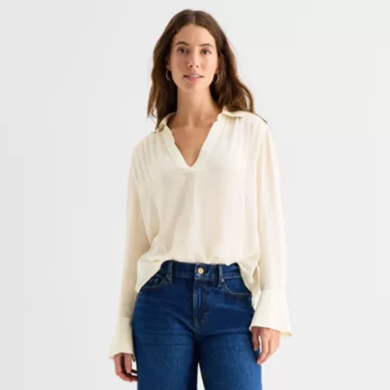 a.n.a Womens V Neck Long Sleeve Blouse