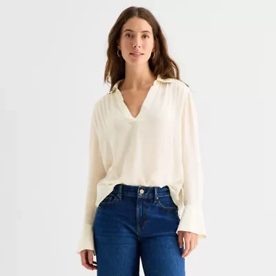 a.n.a Womens V Neck Long Sleeve Blouse