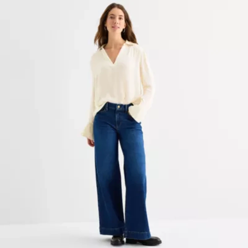 a.n.a Womens V Neck Long Sleeve Blouse