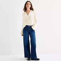a.n.a Womens V Neck Long Sleeve Blouse