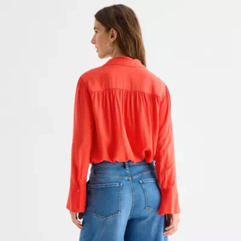 a.n.a Womens V Neck Long Sleeve Blouse
