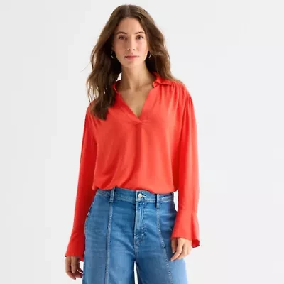 a.n.a Womens V Neck Long Sleeve Blouse