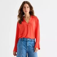 a.n.a Womens V Neck Long Sleeve Blouse