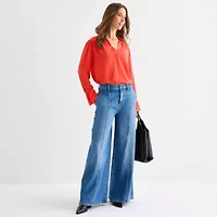 a.n.a Womens V Neck Long Sleeve Blouse