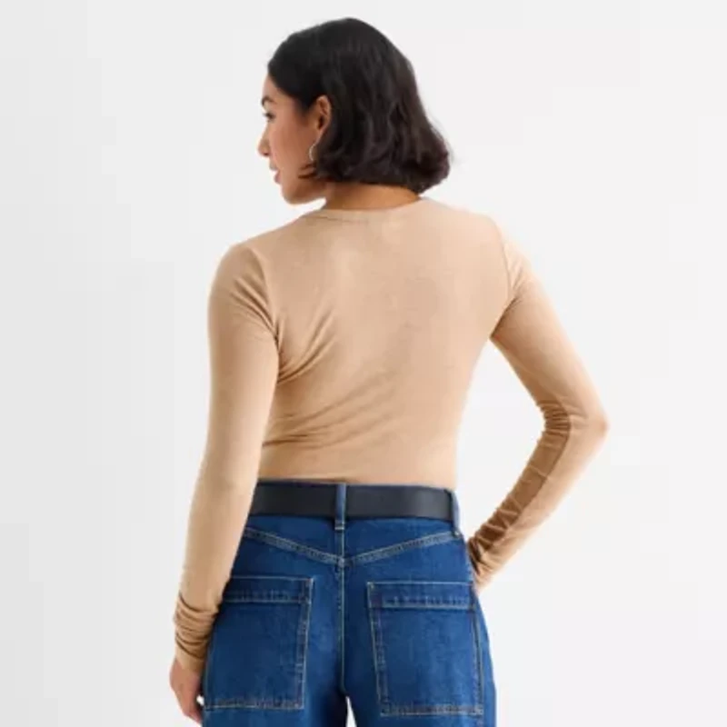 a.n.a Sheer Womens Round Neck Long Sleeve T-Shirt