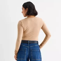 a.n.a Sheer Womens Round Neck Long Sleeve T-Shirt