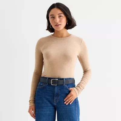 a.n.a Sheer Womens Round Neck Long Sleeve T-Shirt