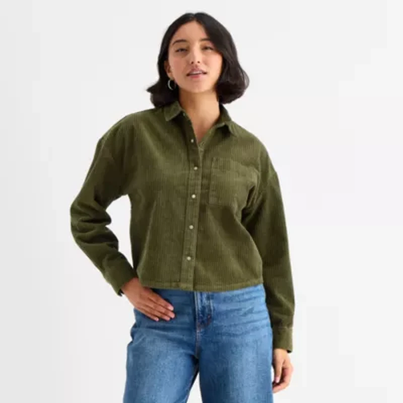 a.n.a Womens Cuffed Long Sleeve Regular Fit Button-Down Shirt