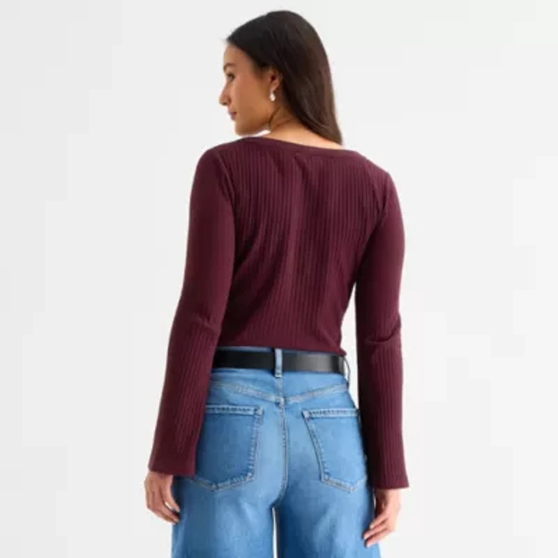 a.n.a Womens Boat Neck Long Sleeve T-Shirt