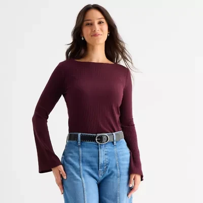 a.n.a Womens Boat Neck Long Sleeve T-Shirt