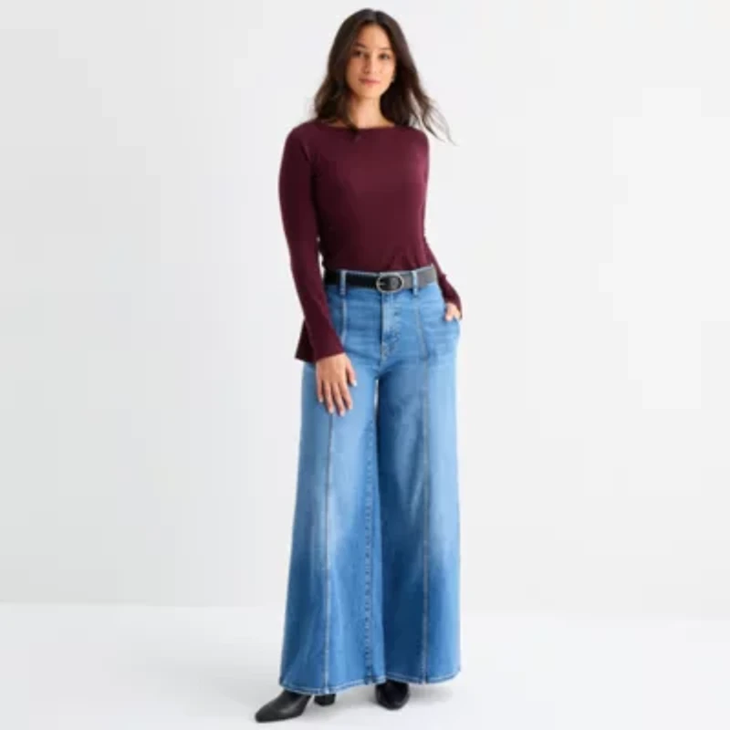 a.n.a Womens Boat Neck Long Sleeve T-Shirt