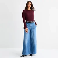 a.n.a Womens Boat Neck Long Sleeve T-Shirt