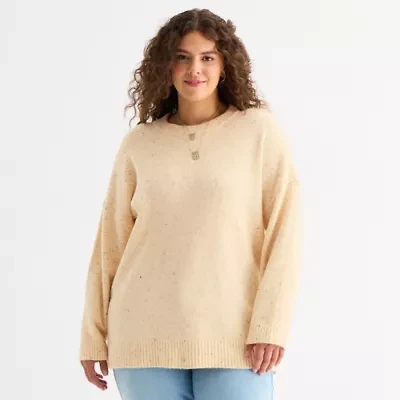 a.n.a Plus Womens Crew Neck Long Sleeve Pullover Sweater