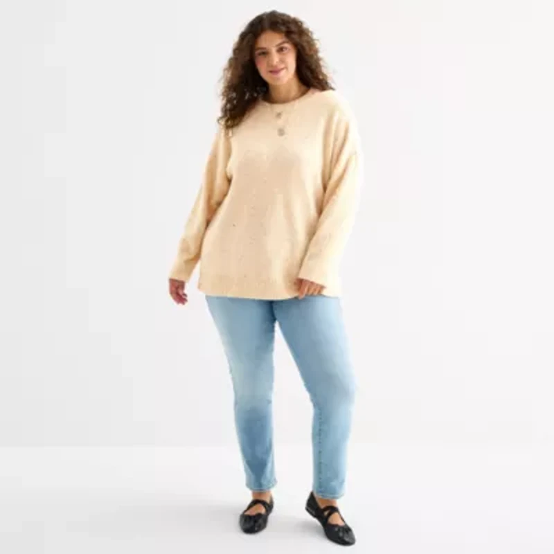 a.n.a Plus Womens Crew Neck Long Sleeve Pullover Sweater