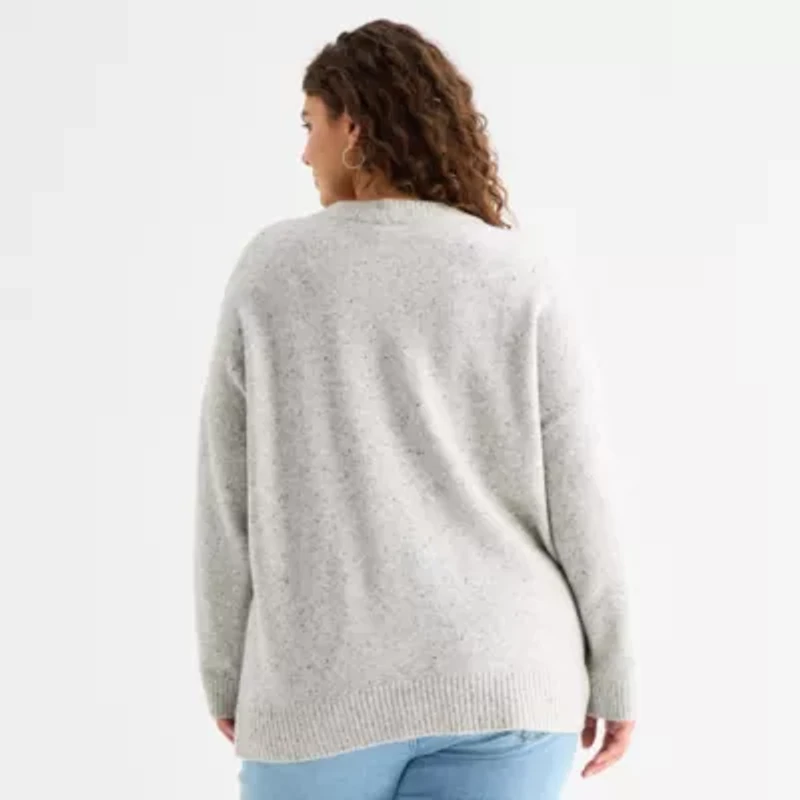 a.n.a Plus Womens Crew Neck Long Sleeve Striped Pullover Sweater