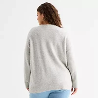 a.n.a Plus Womens Crew Neck Long Sleeve Striped Pullover Sweater