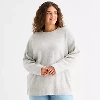 a.n.a Plus Womens Crew Neck Long Sleeve Striped Pullover Sweater