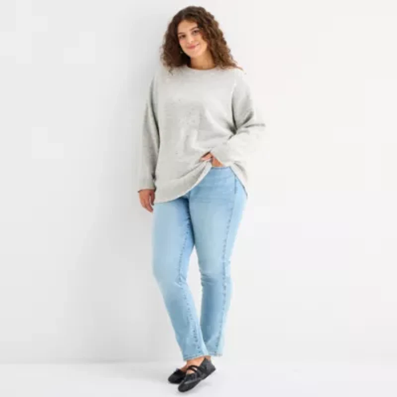 a.n.a Plus Womens Crew Neck Long Sleeve Striped Pullover Sweater
