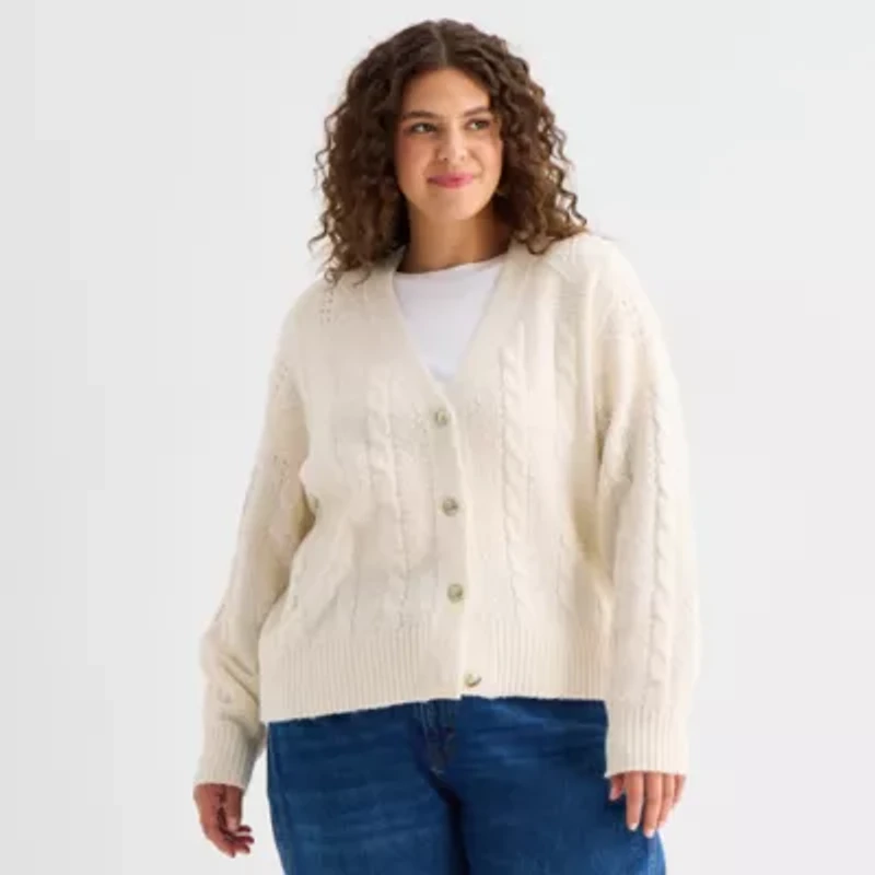 a.n.a Womens V Neck Long Sleeve Button Plus Cardigan