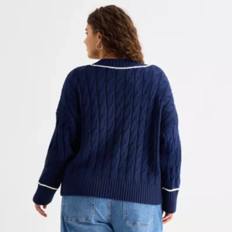 a.n.a Plus Womens V Neck Long Sleeve Pullover Sweater
