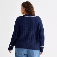 a.n.a Plus Womens V Neck Long Sleeve Pullover Sweater