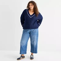 a.n.a Plus Womens V Neck Long Sleeve Pullover Sweater