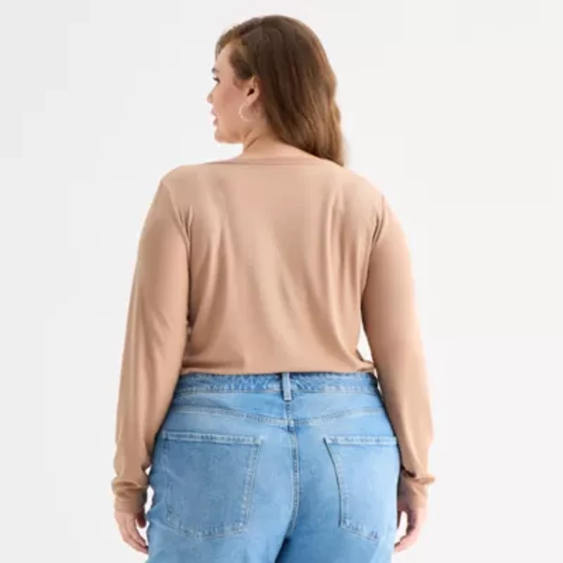 a.n.a Womens Scoop Neck Long Sleeve Plus T-Shirt