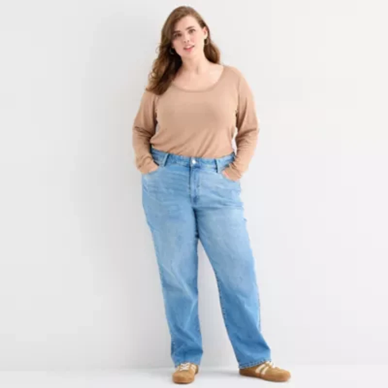a.n.a Womens Scoop Neck Long Sleeve Plus T-Shirt